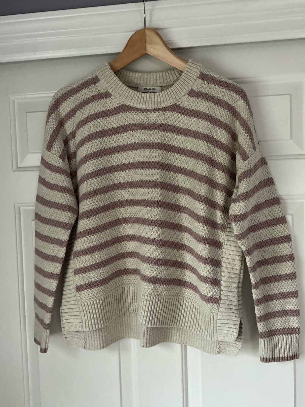 Madewell Striped Crewneck Pickford Sweater in Cream and Light Mauve M